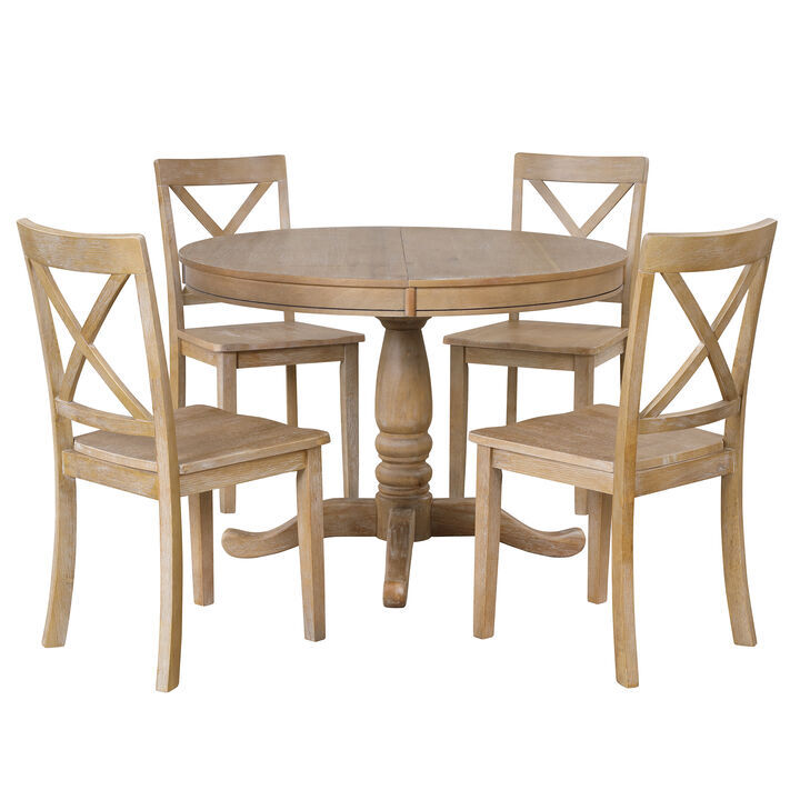 Merax Modern Dining  Extendable Table Chairs 5 Pieces Set