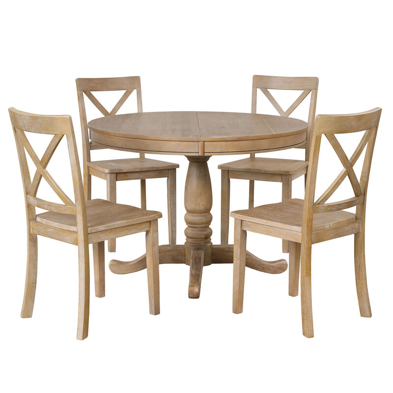 Merax Modern Dining  Extendable Table Chairs 5 Pieces Set