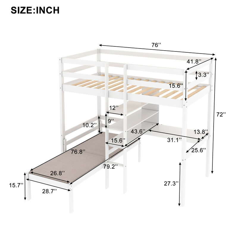 Merax  Convertible Loft Bed with L-Shape Desk