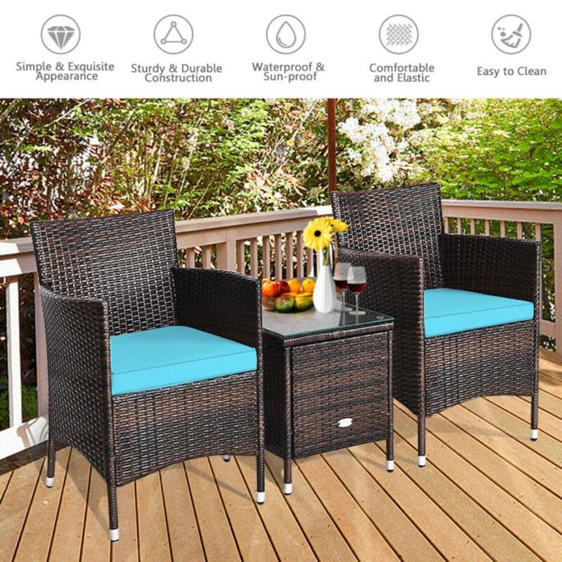 Hivvago 3 Pieces Ergonomic Wicker Patio Conversation Set