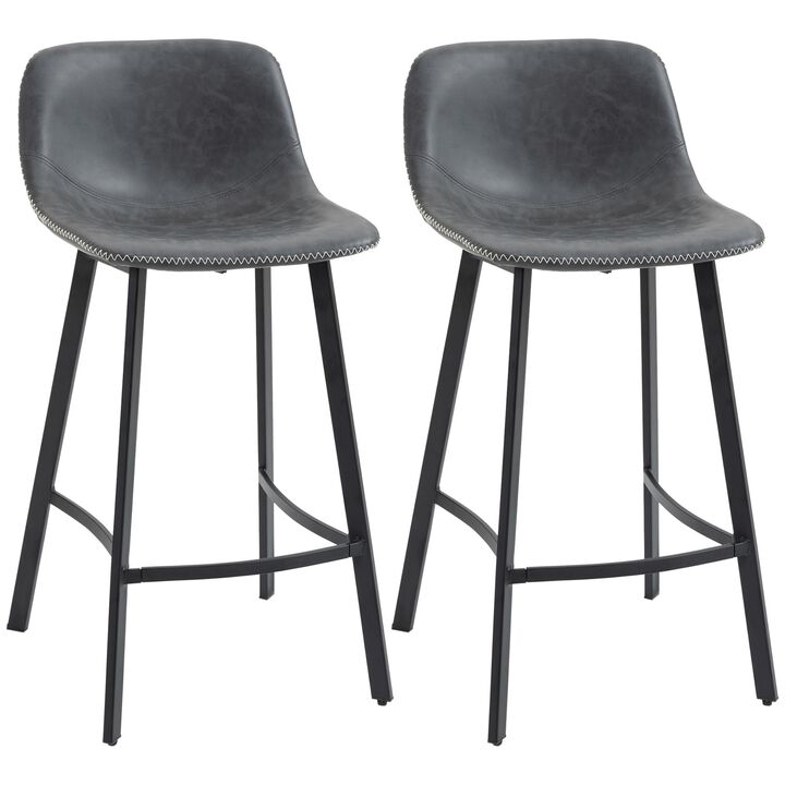 Gray Kitchen Perches: Set of 2 27.25" Industrial Bar Stools