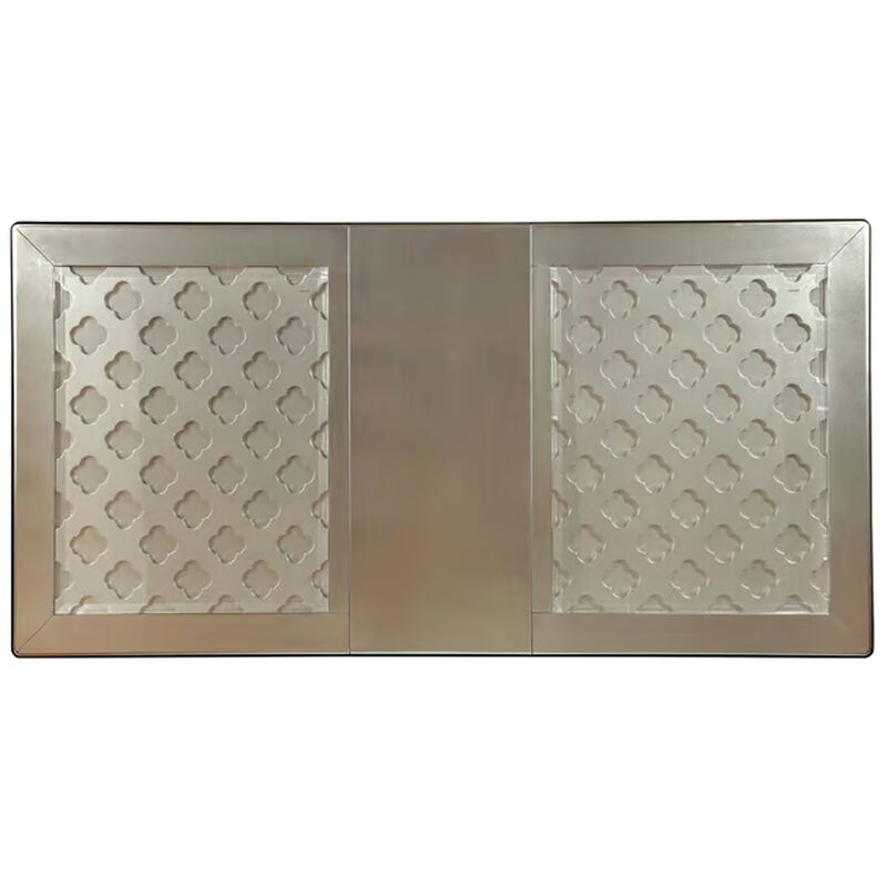 Glass Inserted Wooden Dining Table With Expandable Leaf, Silver - Benzara