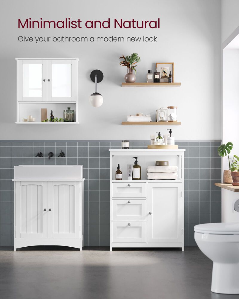 Compact Bathroom Floor Storage Cabinet with Multiple Shelves and Elegant Design