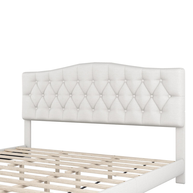Merax Upholstered Platform Bed with Saddle Curved Headboard and Diamond Tufted Details