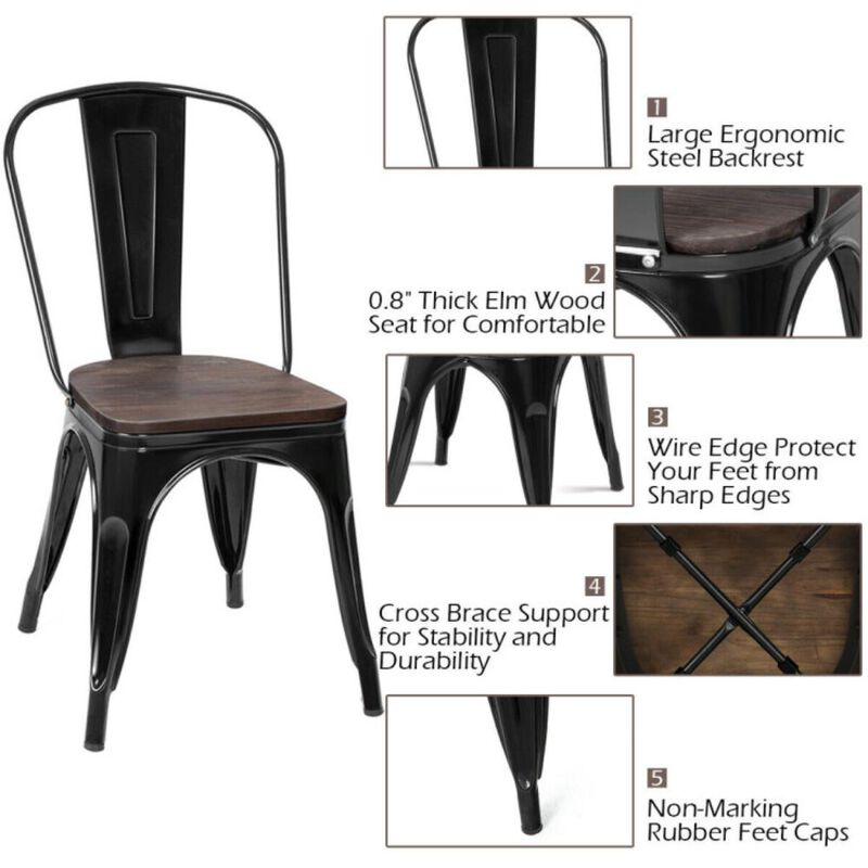 Hivvago 18 Inch Set of 4 Stackable Metal Dining Chair with Wood Seat