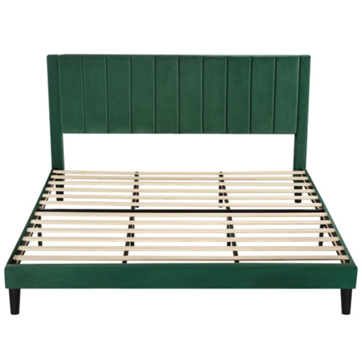 Modern Platform Bed with Velvet Upholstered Headboard – Luxurious Design and Strong Support