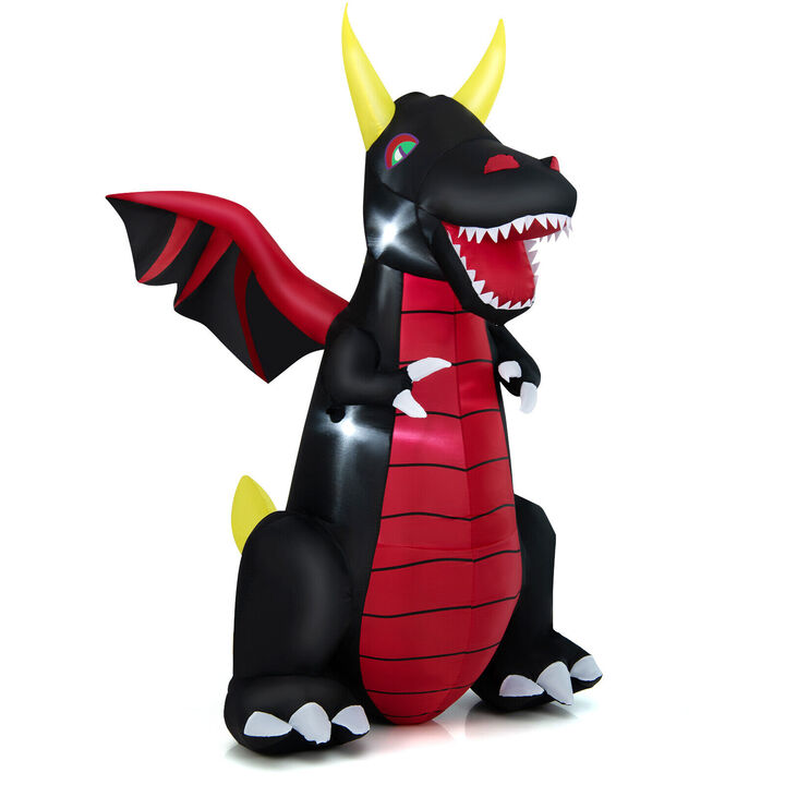 8 Feet Halloween Inflatable Fire Dragon  Decoration with LED Lights