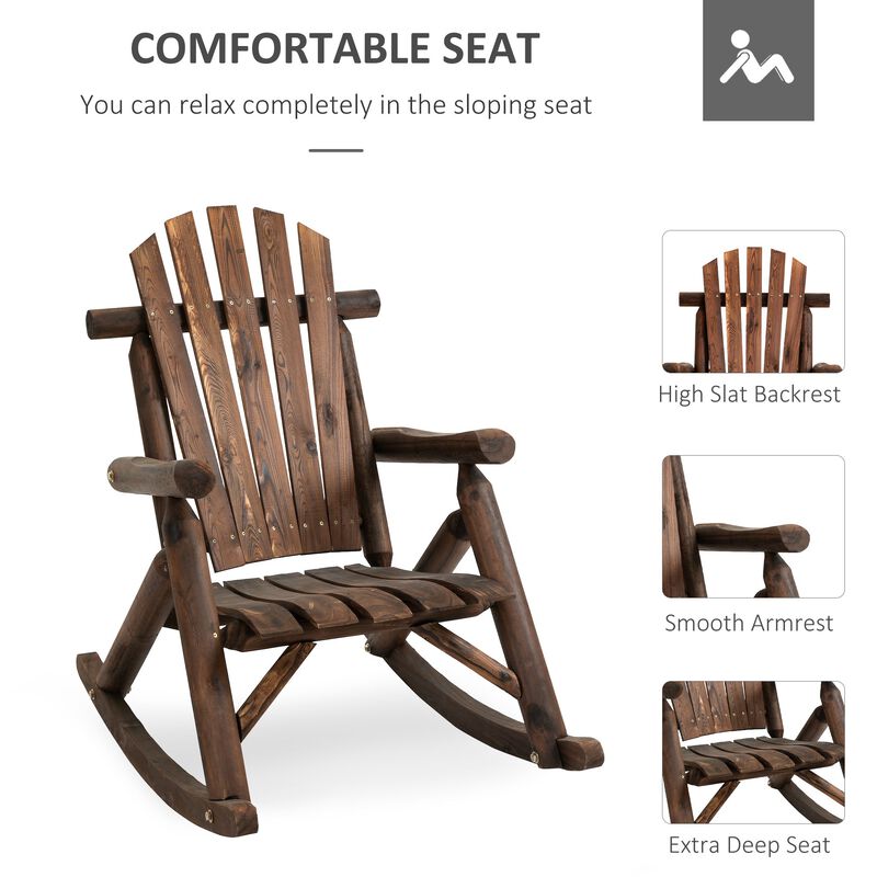 Carbonized Porch Rocker: Wooden Adirondack Chair with Rustic Log Design
