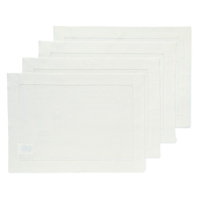 Solino Home 100% Pure Linen Placemats Set of 4 - 14 x 19 Inch | Classic Hemstitch