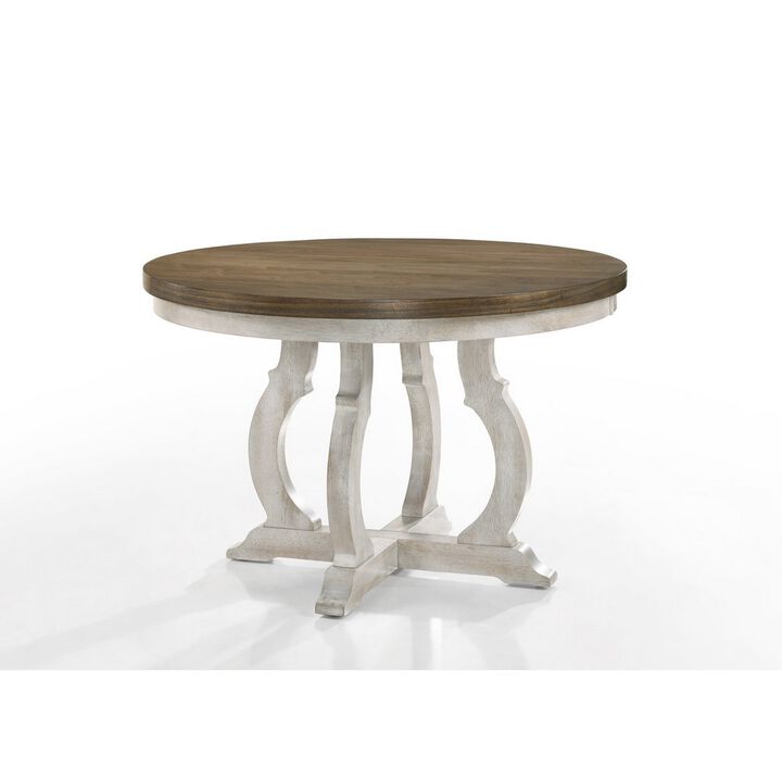 5 Piece Dining Table Set, 4 Ergonomic Chairs, Off White Upholstery, Brown - Benzara