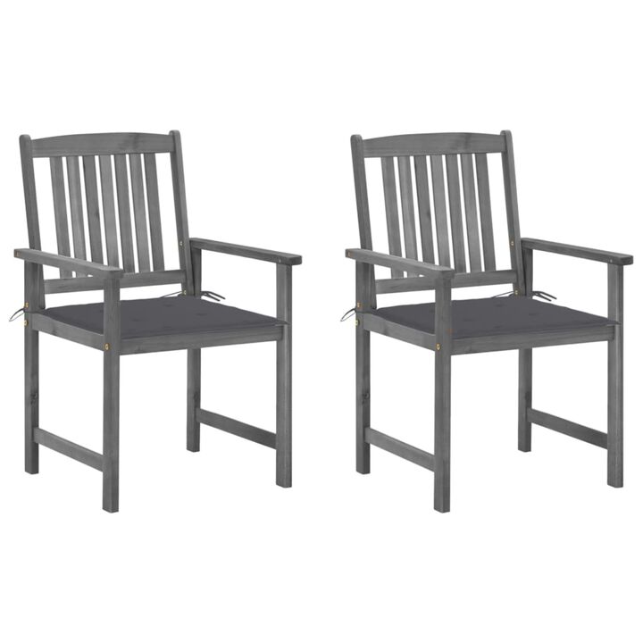 vidaXL Director's Chairs with Cushions 2 pcs Gray Solid Acacia Wood