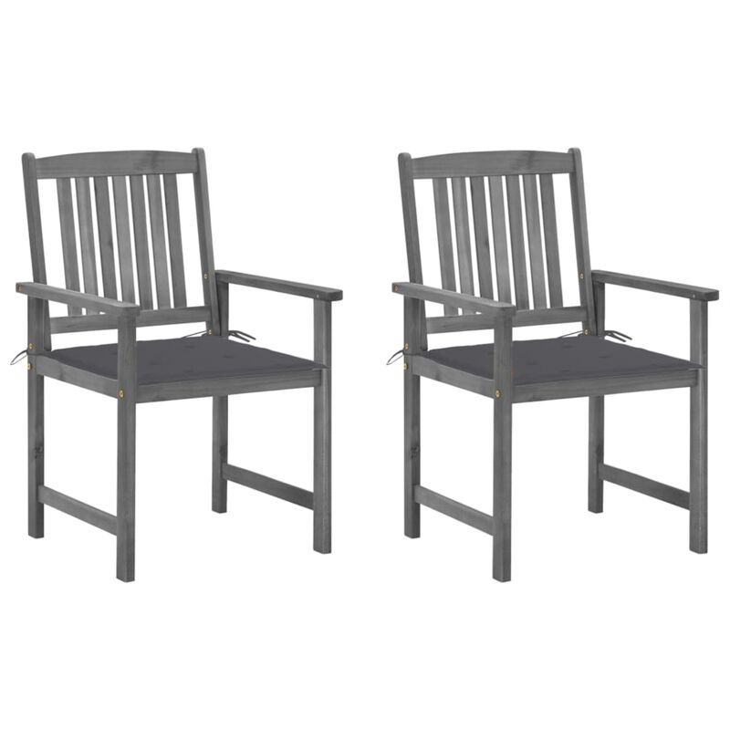 vidaXL Director's Chairs with Cushions 2 pcs Gray Solid Acacia Wood