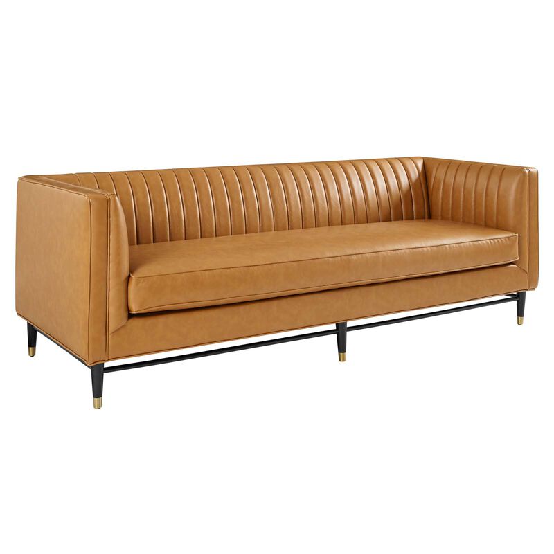 Devote Channel Tufted Vegan Leather Sofa Brown EEI-4721-TAN