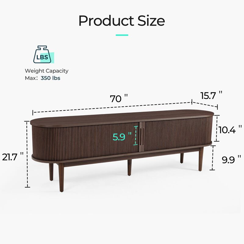 Walnut Entertainment Center TV Stand for 75" TV for Living Room