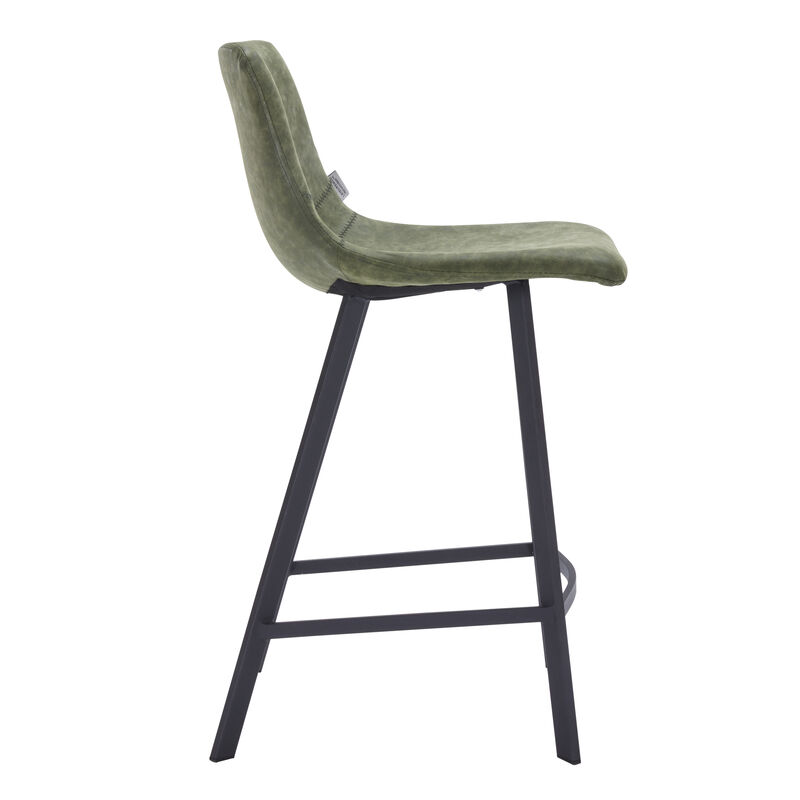Elland Modern Upholstered Leather Bar Stool With Black Iron Legs & Footrest