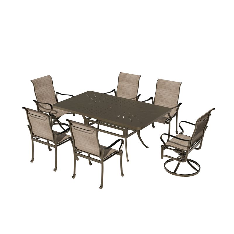 Mondawe 7 Pieces Cast Aluminum Outdoor Patio Dining Set with 2 Swivel Chair & 4 Armchairs & 1 Rectangle Table