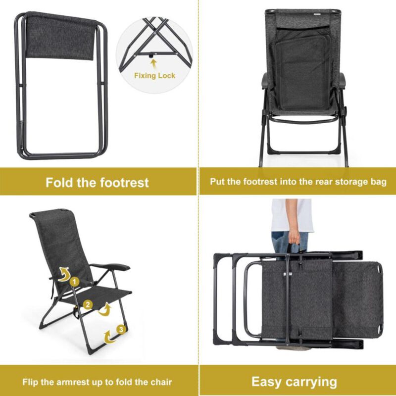 Hivvago 4 Pieces Patio Adjustable Back Folding Dining Chair Ottoman Set