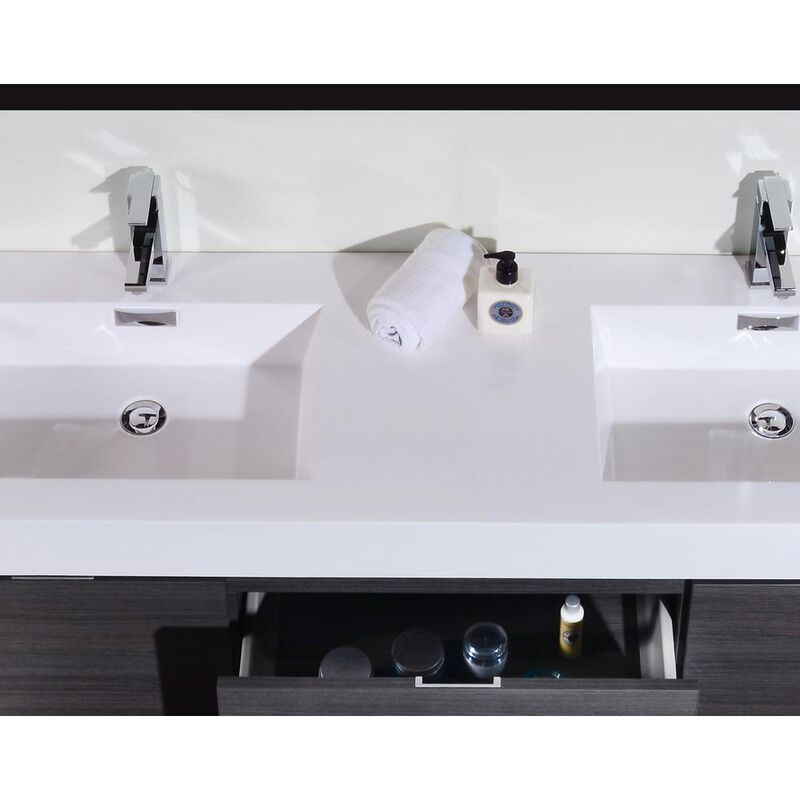 Kubebath Bliss 60 Double Sink Gray Oak Wall Mount Modern Bathroom Vanity