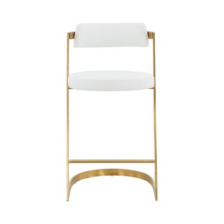26 Inch Counter Stool, Gold Cantilever Base, White Vegan Leather-Benzara
