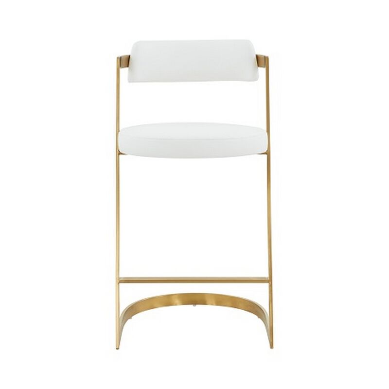 26 Inch Counter Stool, Gold Cantilever Base, White Vegan Leather-Benzara