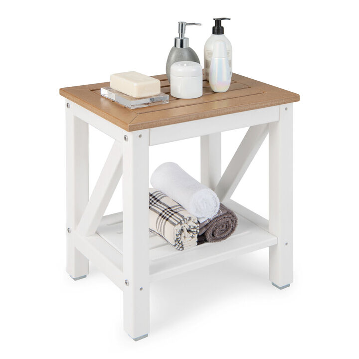 Waterproof Shower Bench with Storage Shelf-Brown