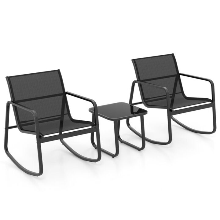 Hivvago 2 Rocking Bistro Chairs and Glass-Top Table for Porch Yard Balcony