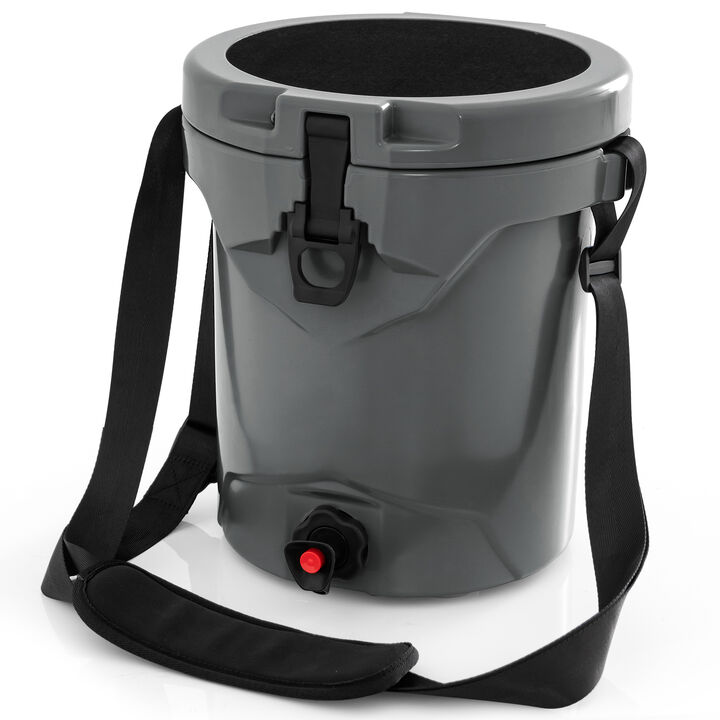 10 QT Drink Cooler Insulated Ice Chest with Spigot Flat Seat Lid and Adjustable Strap