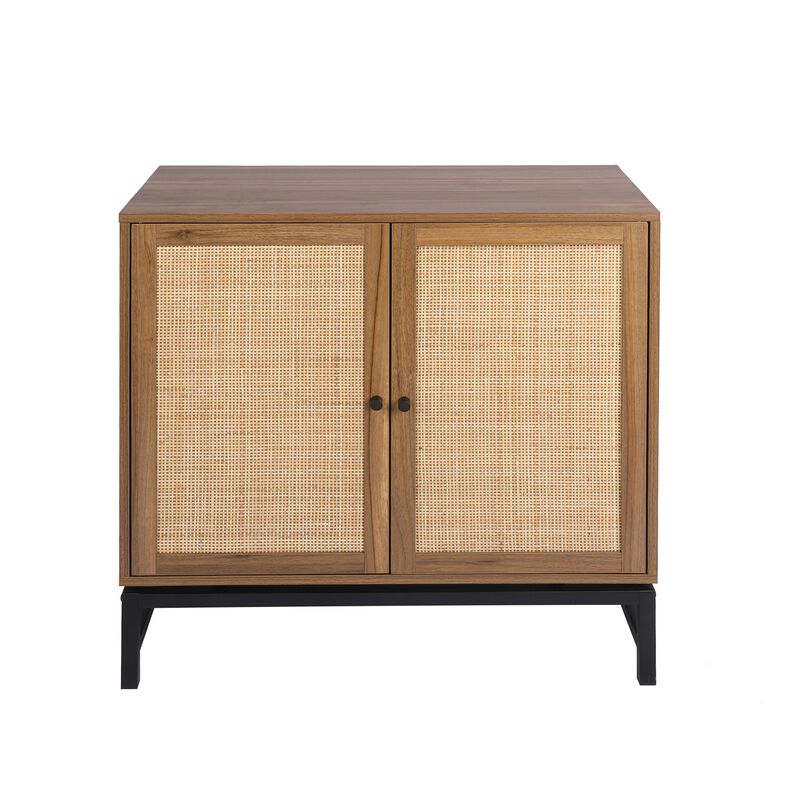 MONDAWE 2 Pieces Double Door Natural Rattan Cabinet with 1 Adjustable Inner Shelves, Accent Storage Cabinet（Set of 2）