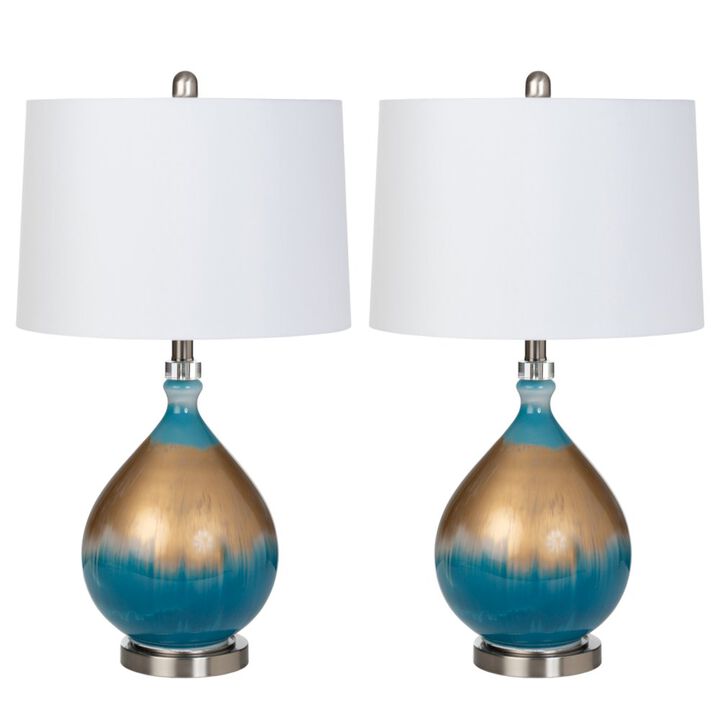 Lux Lighting Jasmine 27 Gold/Blue Glass Table Lamp, (Set of 2)