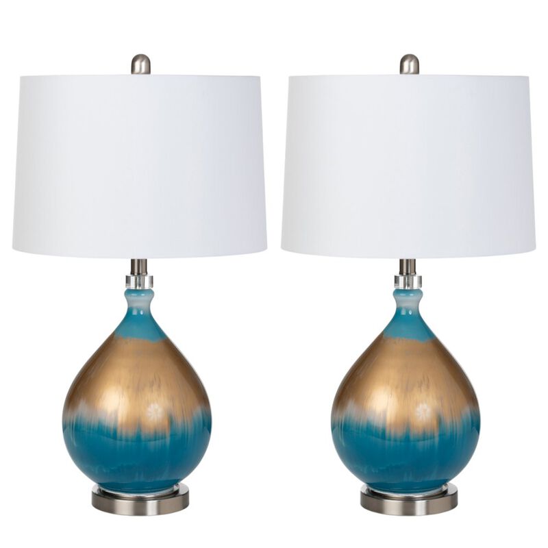 Lux Lighting Jasmine 27 Gold/Blue Glass Table Lamp, (Set of 2)