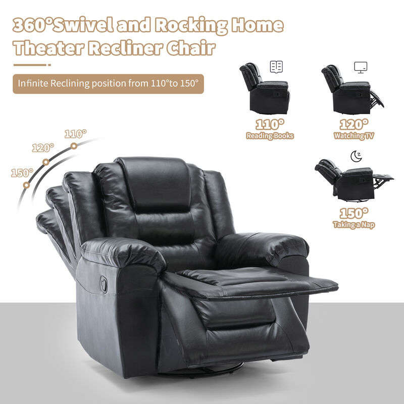 3 Seater Home Theater Recliner Manual Recliner Chair with Two Built-in Cup Holders for Living Room,Bedroom, Grey