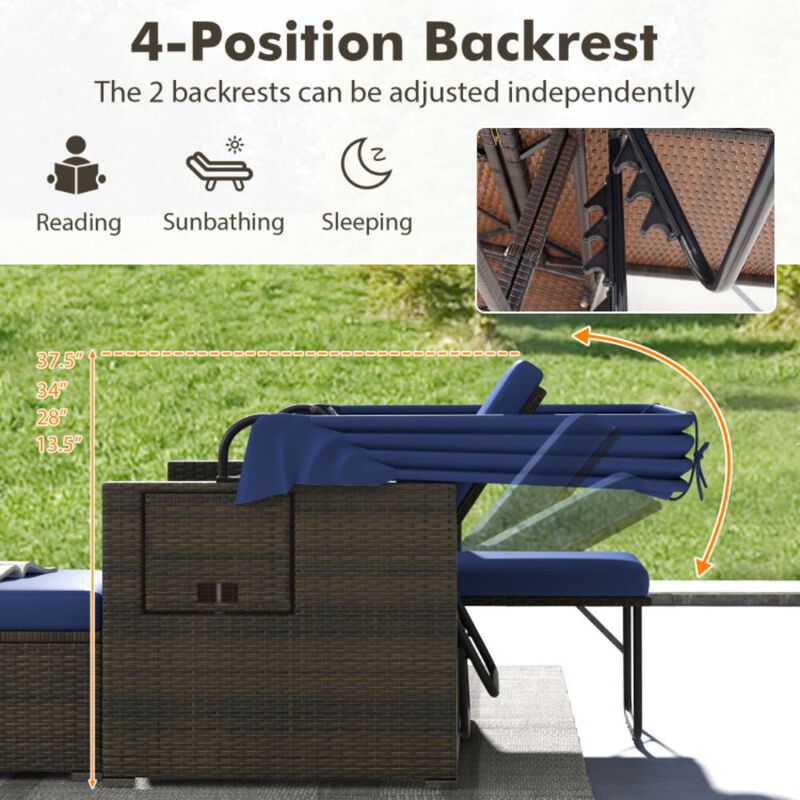 Hivvago Outdoor Patio Rattan Daybed with Retractable Canopy and Adjustable Backrests