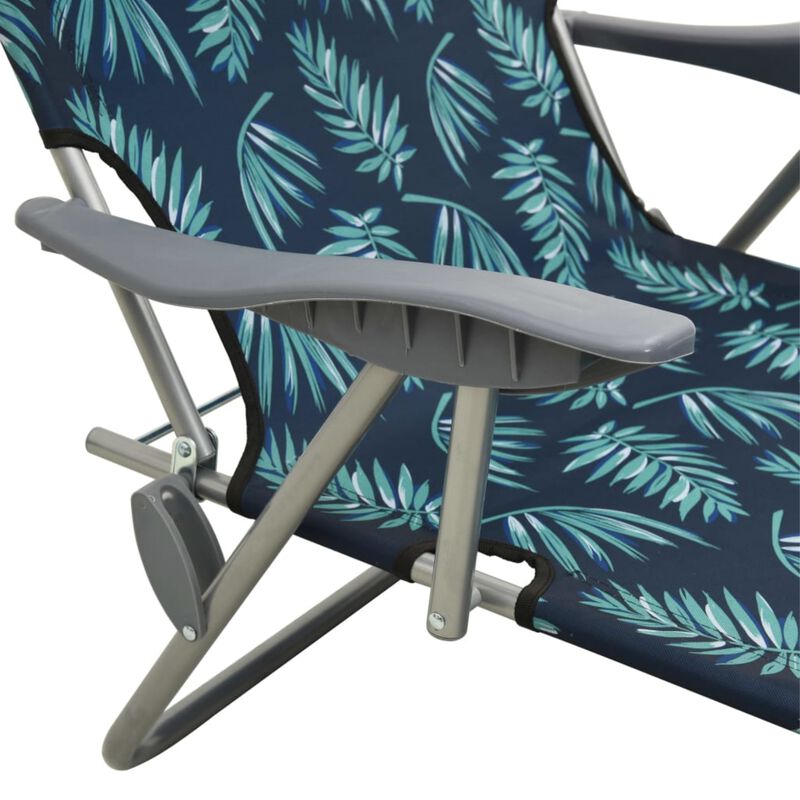 vidaXL Sun Lounger with Canopy - Adjustable, Foldable and Portable Outdoor Day Bed with Leaf Print & Powder-Coated Steel Frame - Perfect for Garden, Beach and Poolside