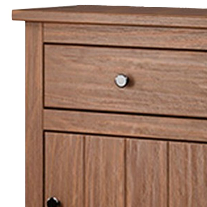 Stav Nightstand, 1 Drawer and Door, 25 Inch, Plank Style, Brown Solid Wood