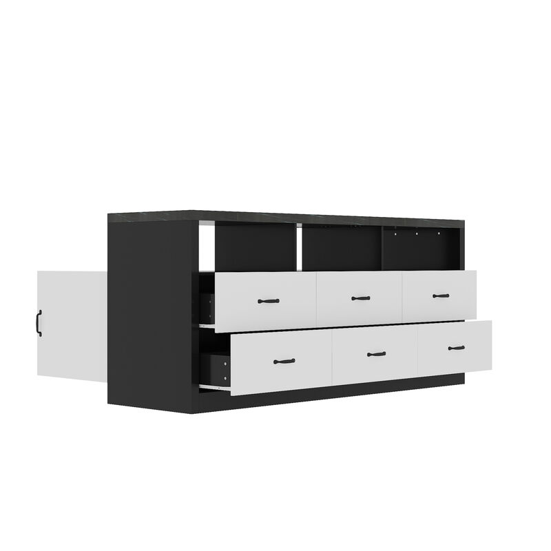 FUFU&GAGA Shoe Cabinet with Storage, 6 Drawers, Open Shelves, Spacious Top, MDF (78.7" W x 23.6" D x 35.4" H), Black & White