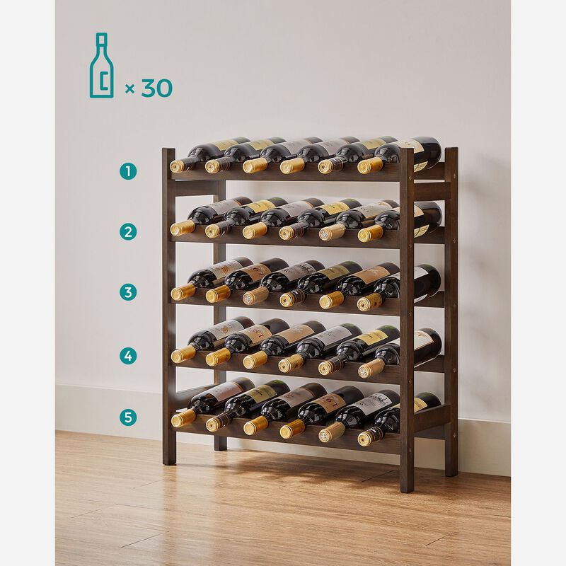 Walnut 5-Tier Wine Rack – Elegant and Sturdy Wine Storage Solution for Any Space