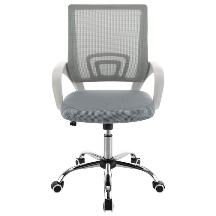 Fera Rolling Office Chair, Adjustable Chrome Base, Gray Mesh Fabric - Benzara