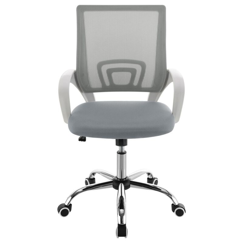 Fera Rolling Office Chair, Adjustable Chrome Base, Gray Mesh Fabric - Benzara