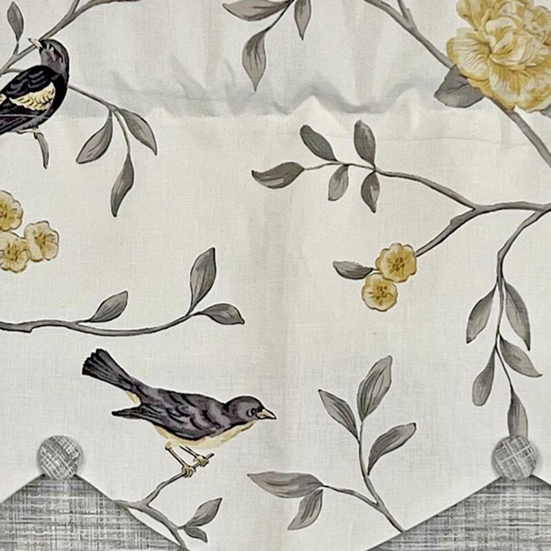 RLF Home Trend Bird Petticoat Valance Citrine. 3"Rod Pocket, Contrast Bottom fabric. Hand Made Buttons 50"W x 15"L