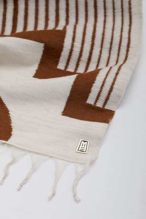 CENTRO Sheep Wool Handwoven Tapestry, Aged Bronze Wall Mount, Ivory & Terracota