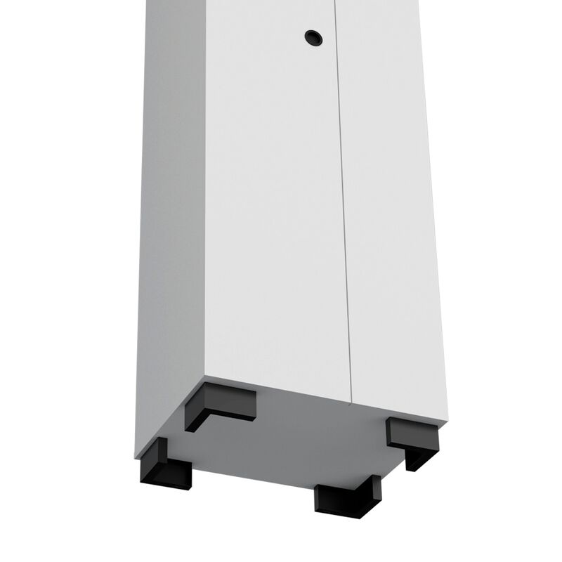 DEPOT E-SHOP Attica Broom Cabinet Double-Door Design with Inner Shelves and Side Hangers, White