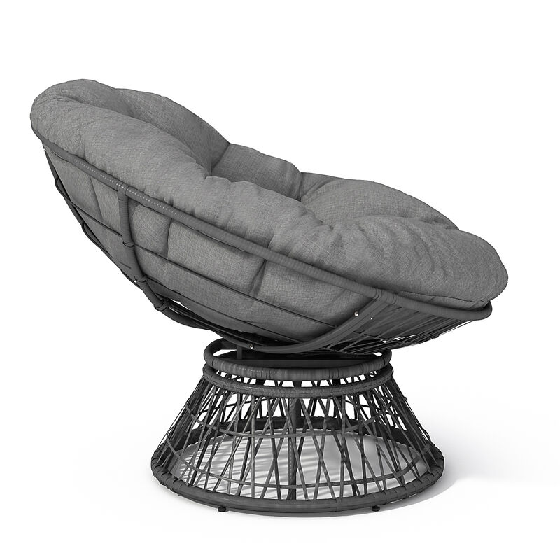 40" Ergonomic Wicker Chair with Cloud Thick Density Fabric Cushion,3-proof Cover,High Capacity Iron Frame,Fluid 360 Degree Swivel for Reading,Living Room, Bedroom,Lounge