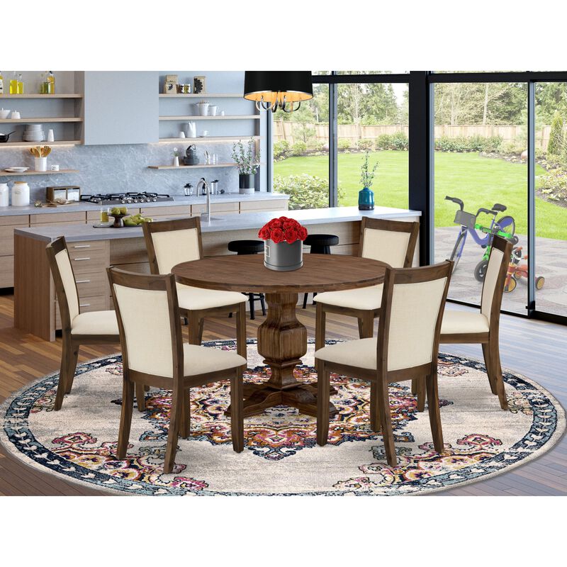 East West Furniture East West Furniture I3MZ7-NN-32 7-Piece Dining Set - A Gorgeous Kitchen Table and 6 Attractive Light Beige Linen Fabric Wood Dining Chairs with Stylish High Back (Sand Blasting Antique Walnut Finish)