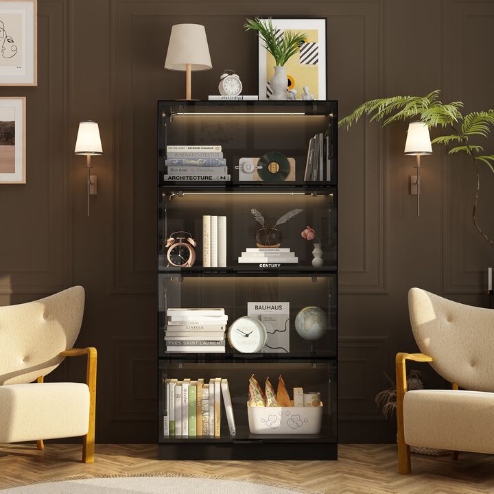 FUFU&GAGA White Mdf 4-Shelf Bookcase with Doors (31.5-in W x 63-in H x 15.7-in D),White
