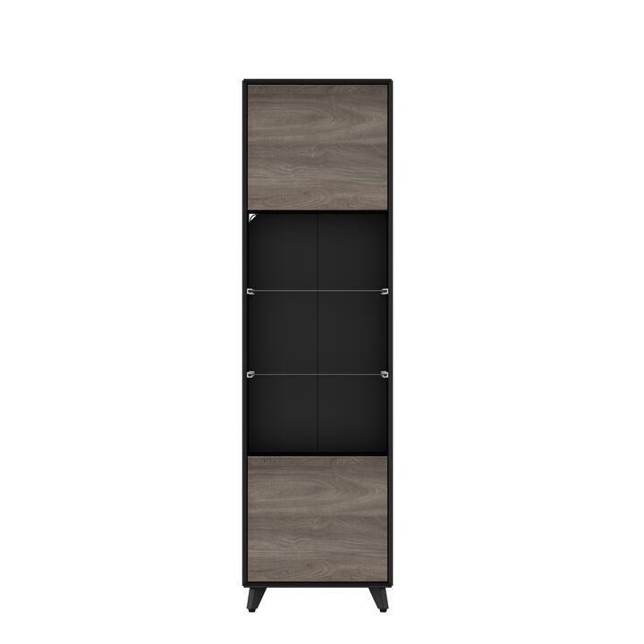 FUFU&GAGA Tall Dining Cabinet with Doors and Shelves, (18.9" W x 15.7" D x 66.9" H),Black and Brown