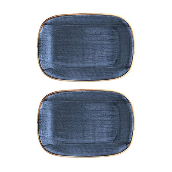 Dusk 6.5" x 4.5" x h:1.5" 12 oz. Rectangular Blue Porcelain Deep Plate (Set of 2)