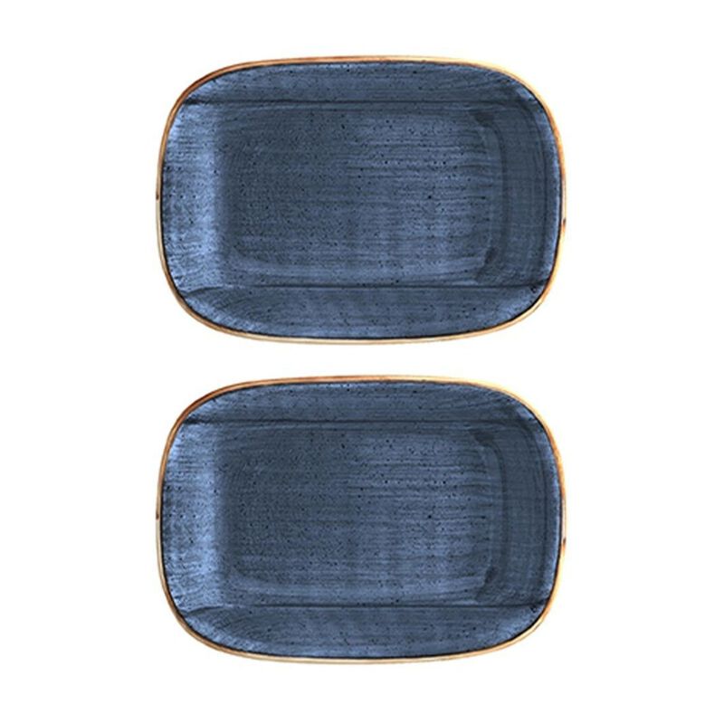 Dusk 6.5" x 4.5" x h:1.5" 12 oz. Rectangular Blue Porcelain Deep Plate (Set of 2)