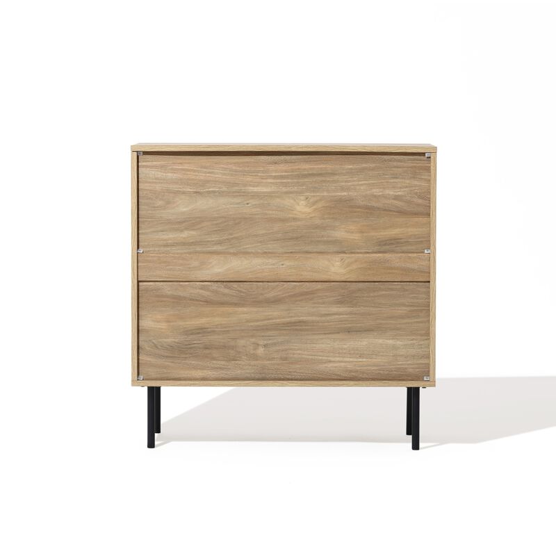 LuxenHome Mid-Century Modern Wave 2-Door Cabinet with Metal Legs