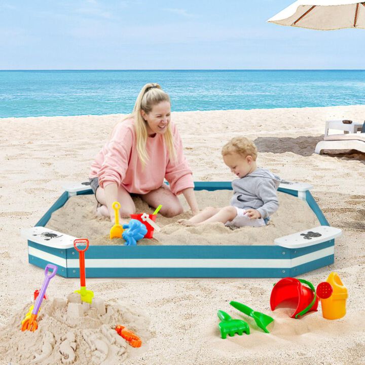Hivvago Outdoor Solid Wood Sandbox with 4 Built-in Animal Patterns Seats