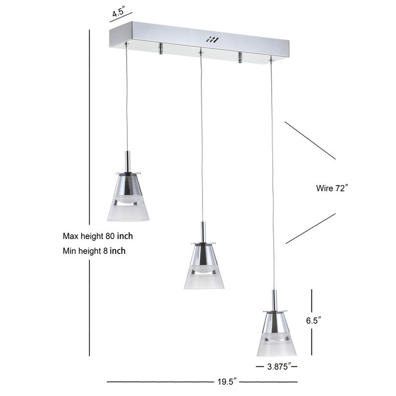 Alain 19.5" 3-Light Adjustable Cascading Metal Integrated Linear LED Pendant
